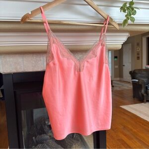 Victorias Secret Peach Coral Satin Lace Cami Size Medium